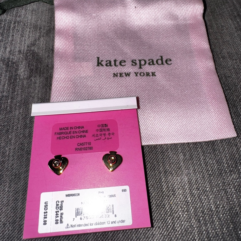 kate spade new york Crystal Stud Earrings Pink Gold Clear Round Set w/ Pouch - Picture 3 of 5